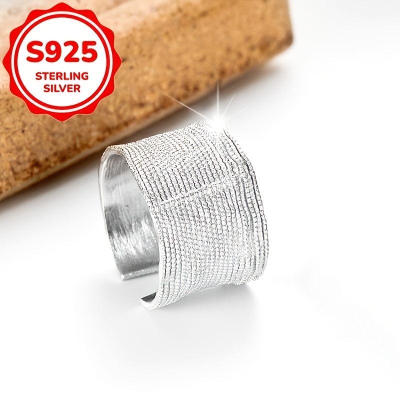 Women's S925 Sterling Silvery Irregular Textured Open Statement Ring